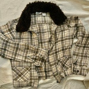 Plaid Flannel Shacket with faux fur collar